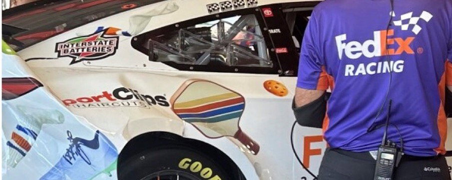 Pickleball decal featured on NASCAR driver Denny Hamlin's racecar