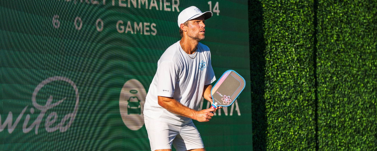 Travis Rettenmaier playing pickleball.