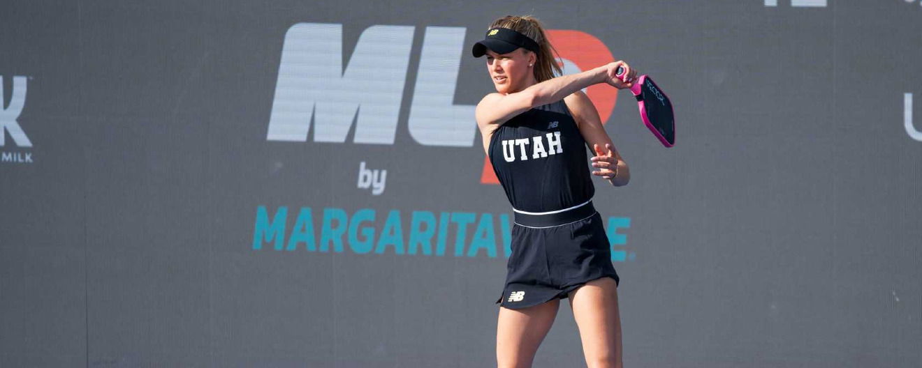 Genie Bouchard competing for the Utah Black Diamonds in Major League Pickleball