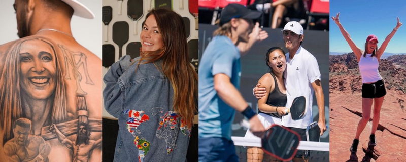 Photo collage of Tyson McGuffin's new ink, Camila Zilveti's viral jacket, the most savage tournament photo, and Lucy Kovalova hiking the Red Rocks.