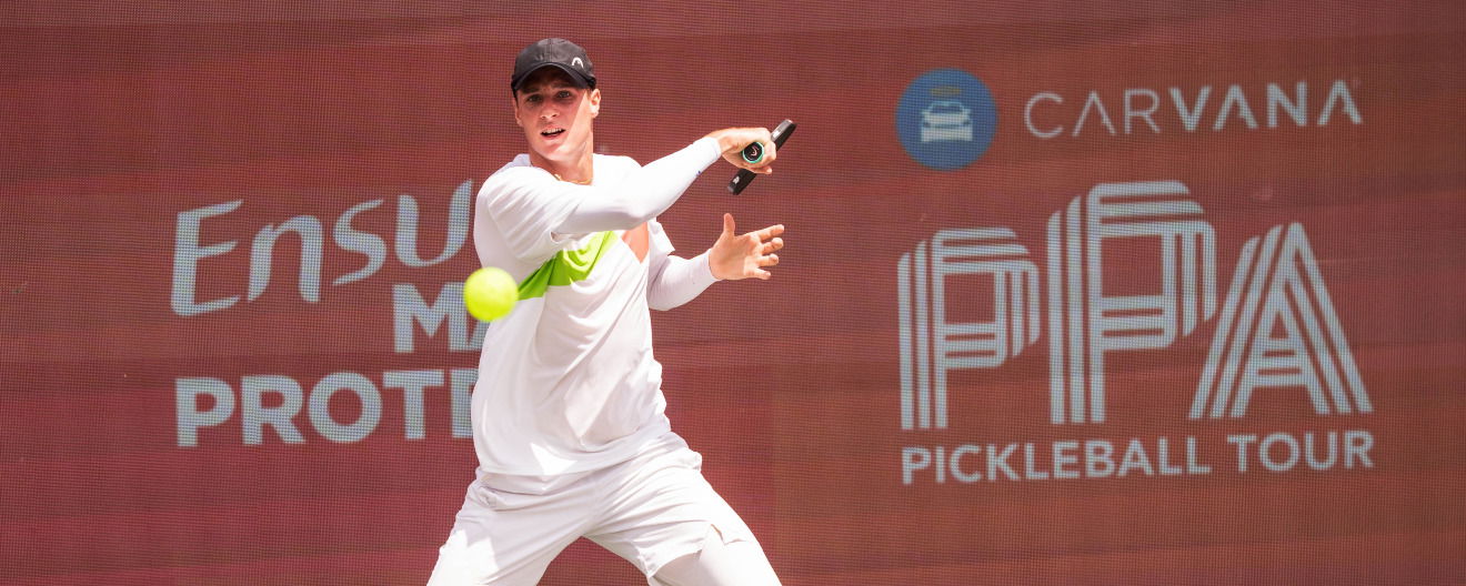 Roscoe Bellamy hitting a pickleball forehand.