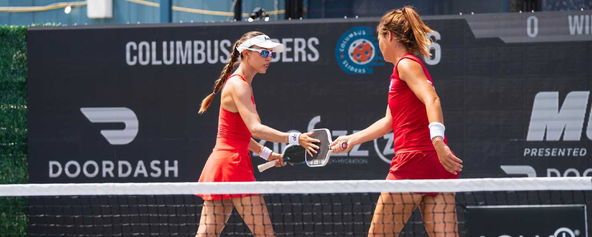 Parris Todd and Lea Jansen celebrate a point for the Columbus Sliders at MLP New York.