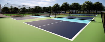 Pickleball courts on a sunny day.