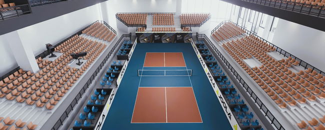 A closer look at stadium court inside Helios Pickleball.