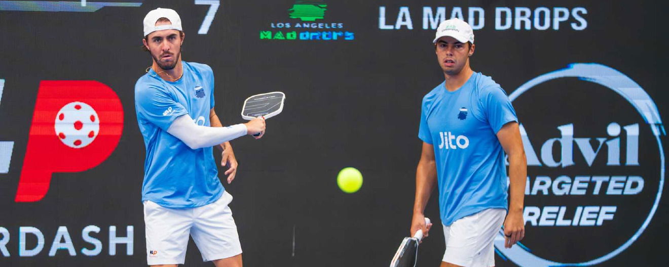 Hunter Johnson and Ben Johns competing for the Los Angeles Mad Drops on Thursday at the Advil Targeted Relief MLP Dallas.