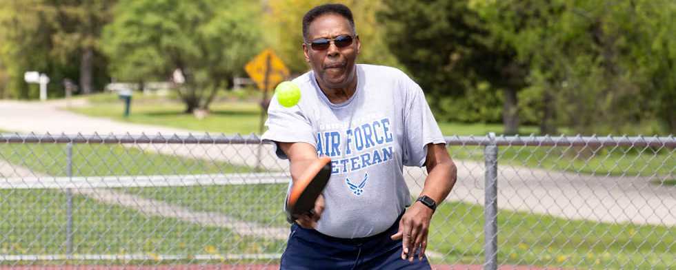 Jeremiah Hollis playing pickleball.