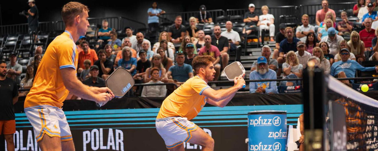 Dylan Frazier and Federico Staksrud competing for the Orlando Squeeze at The Picklr MLP Salt Lake City.