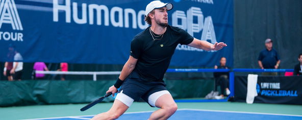 Yates Johnson playing pickleball.