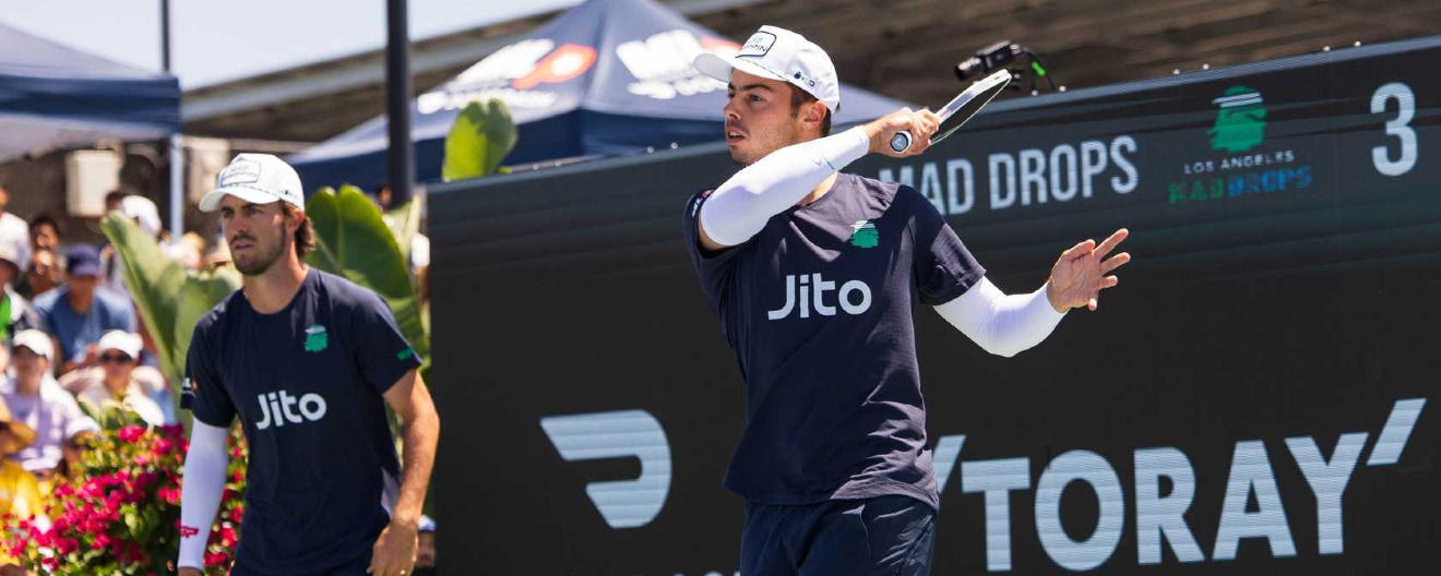 Ben Johns and Hunter Johnson competing in men's doubles for the Los Angeles Mad Drops at the Toray MLP Playoffs in San Diego, CA.