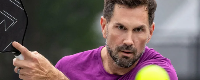 Close up of Matt Leinart playing pickleball