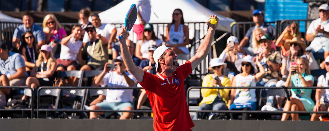 Andrei Daescu celebrating a victory for the Columbus Sliders at the DoorDash MLP Finals in New York City. 