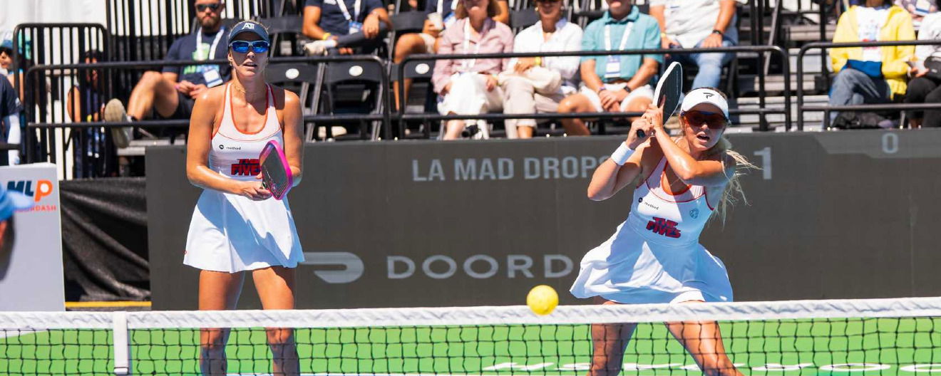 Meghan Dizon and Anna Leigh Waters competing for the New Jersey 5s at the DoorDash MLP Finals.