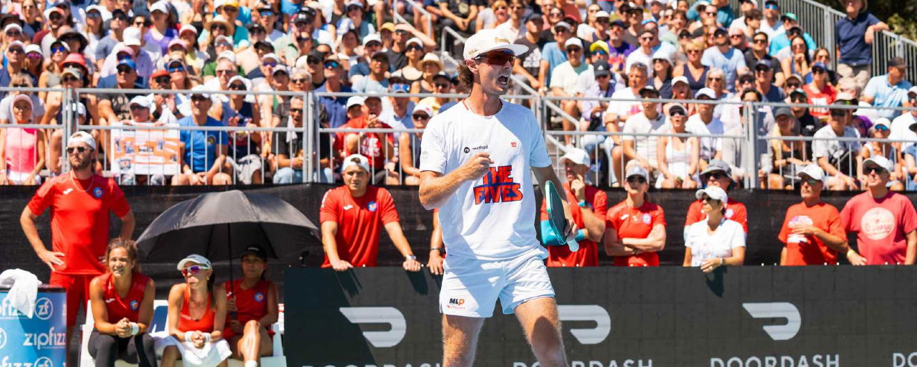 Will Howells celebrating a point for the New Jersey 5s at the DoorDash MLP Finals in New York City. 
