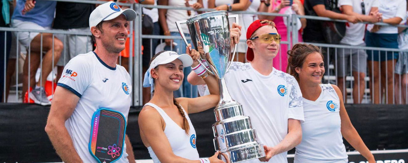 The Columbus Sliders celebrating their Premier title at the DoorDash MLP Finals in New York City.