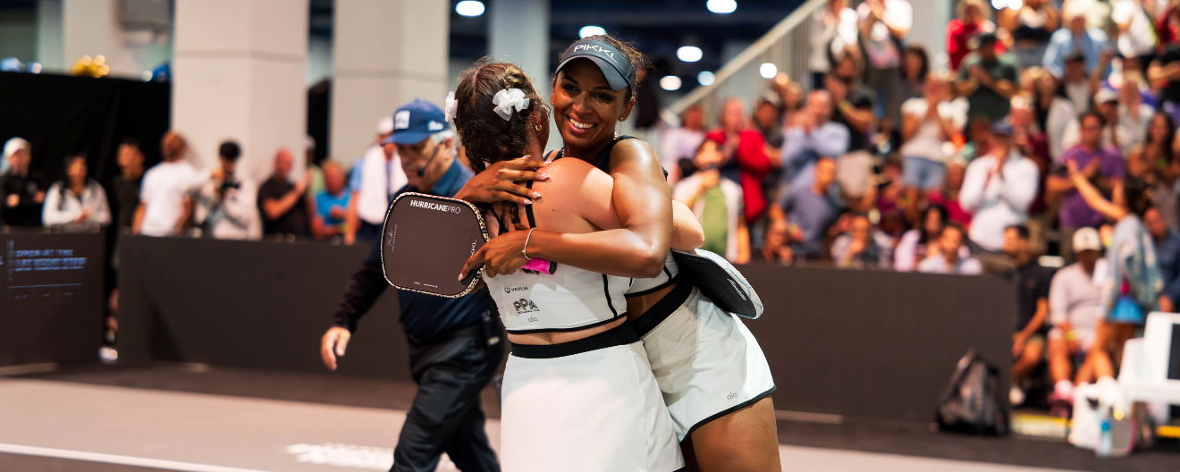Jorja Johnson and Tyra Black celebrate their victory at the Walgreens Open at the Las Vegas Strip.