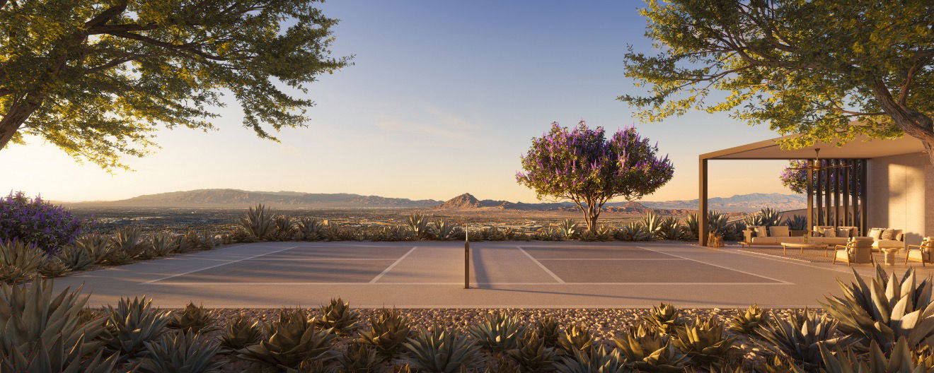 Pickleball court with the backdrop of the Nevada mountains.