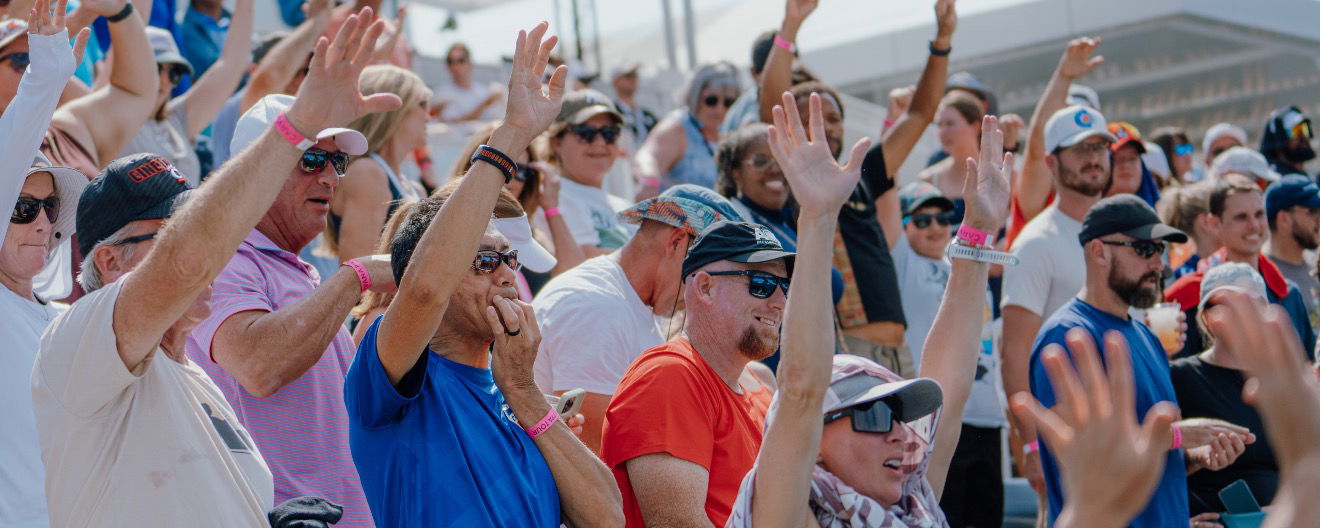 Fans in the crowd cheering.