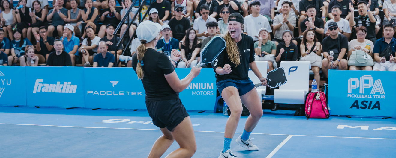 Danni-Elle Townsend and Nicola Schoeman celebrate their victory at the Panas Malaysia Cup.