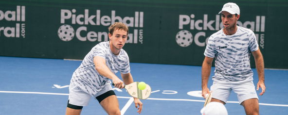 Dylan Frazier and JW Johnson competing at the Pickleball Central Sacramento Vintage Open.