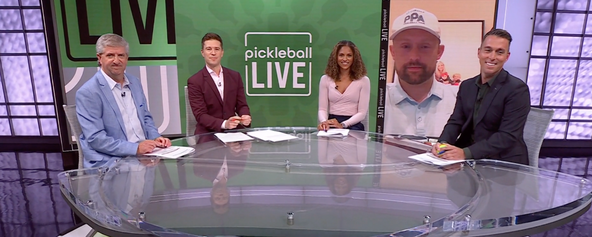 Connor Pardoe with the Pickleball Live panel.