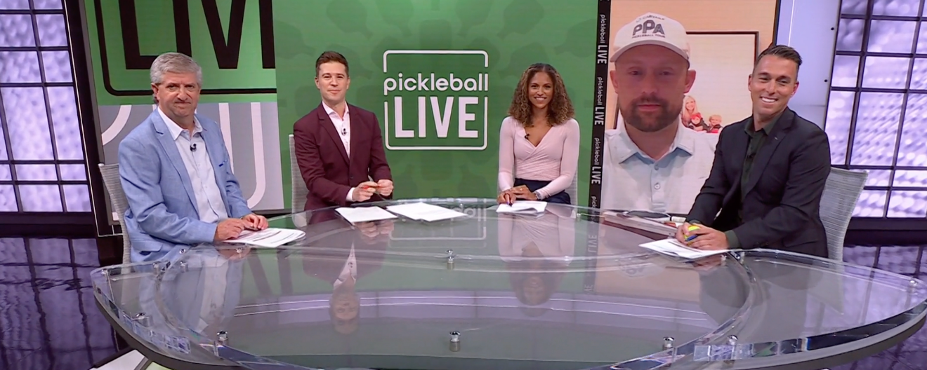 Connor Pardoe with the Pickleball Live panel.