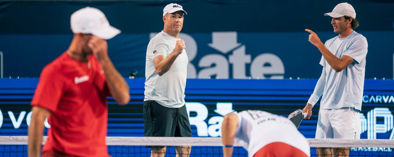 Matt Wright and Eric Oncins on the court in Las Vegas.