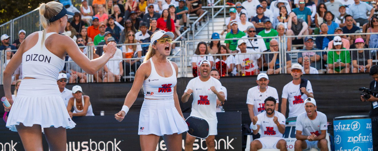 Anna Leigh Waters and her New Jersey 5s teammates celebrating a point.