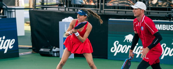 Columbus Sliders' members Parris Todd and Andrei Daescu on the court.