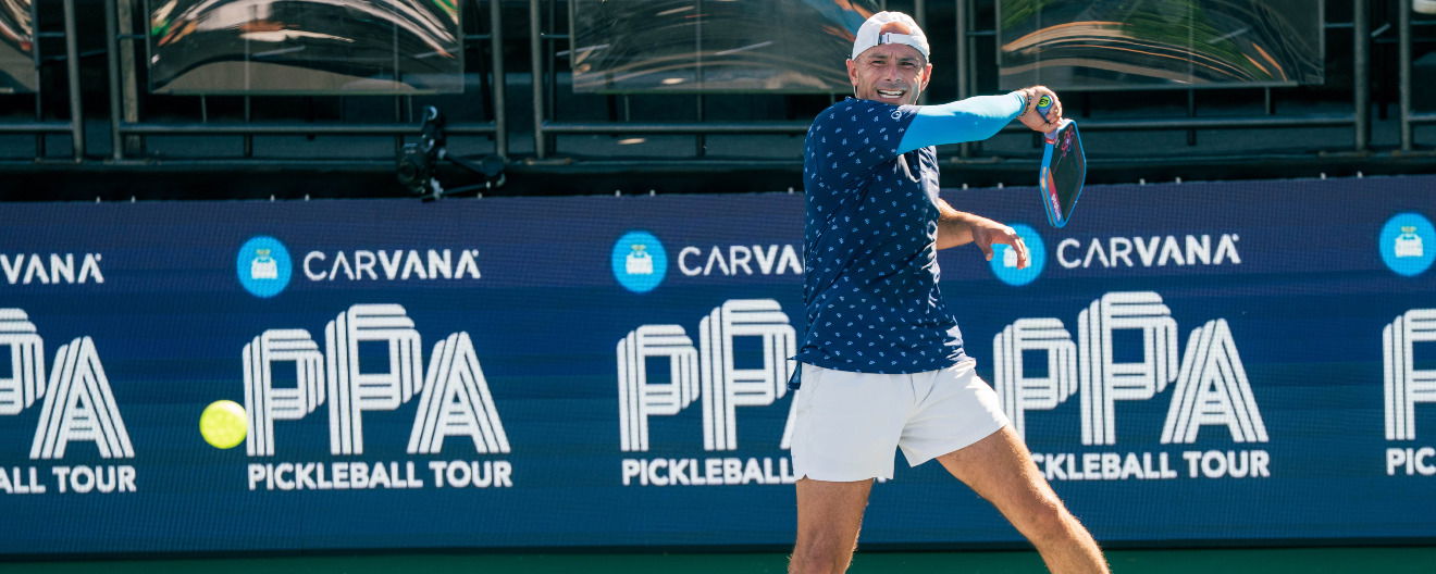 Alex Crum competing in men's singles at the Jenius Bank Pickleball World Championships.
