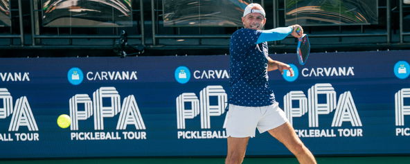 Alex Crum competing in men's singles at the Jenius Bank Pickleball World Championships.