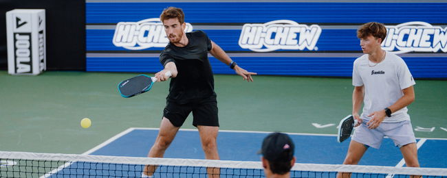 Federico Staksrud and Hayden Patriquin competing at the Jenius Bank Pickleball World Championships.