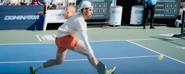 Federico Staksrud competing in men's singles at the Jenius Bank Pickleball World Championships.