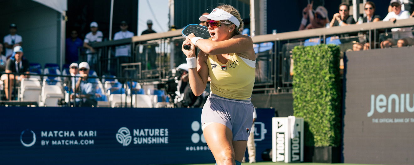 Anna Leigh Waters competing in women's singles at the Jenius Bank Pickleball World Championships.