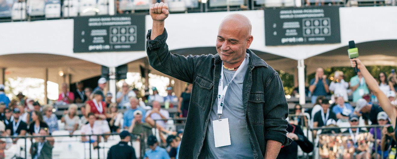 Andre Agassi at the Jenius Bank Pickleball World Championships on Saturday.