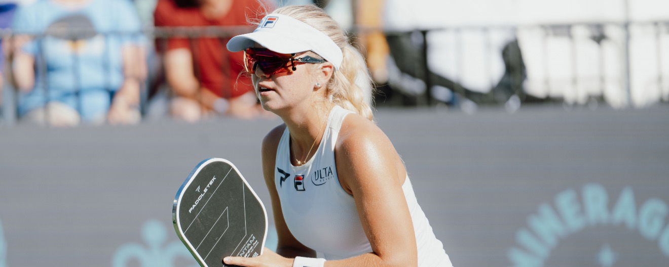 Anna Leight Waters playing pro pickleball wearing cool sunglasses.
