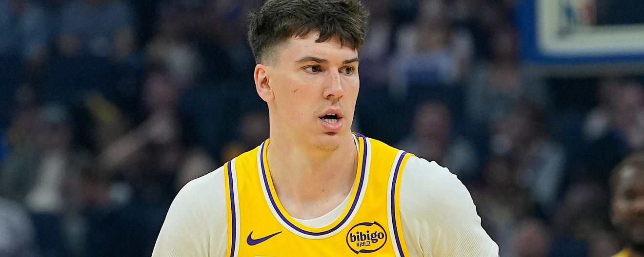 Jake LaRavia on the court for the Lakers.