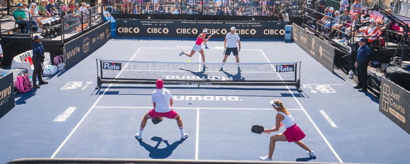 A mixed doubles match on the PPA Tour.