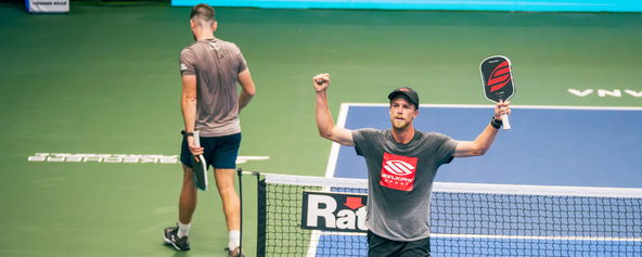 Rafael Lenhard celebrating his victory over Federico Staksrud at the Florida Dairy Farmers Daytona Beach Open.