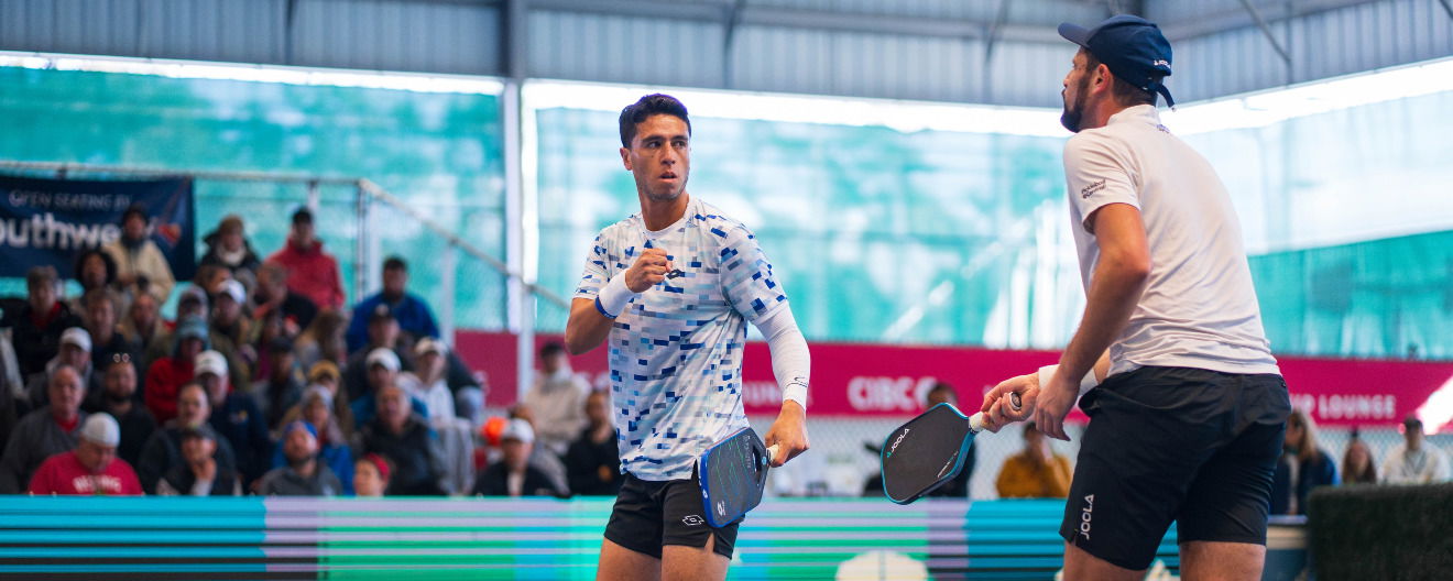 Pablo Tellez and Dekel Bar competing at the PPA Daytona Beach Open in 2024.