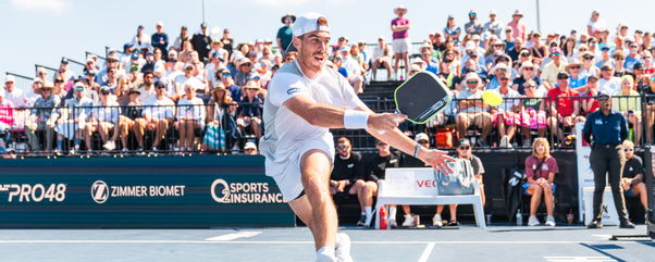Federico Staksrud playing pickleball singles.