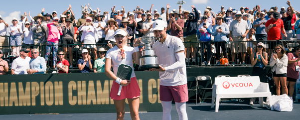 Anna Leigh Waters and Ben Johns celebrating their mixed doubles title at the Zimmer Biomet Cape Coral Open.