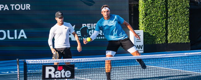 Jaume Martinez Vich and Jay Devilliers playing pickleball men's doubles.