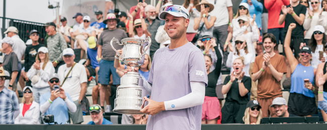 Chris Haworth celebrating his men's singles title at the Greater Zion Cup in St. George, Utah.