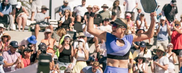 Anna Leigh Waters celebrating a victory.