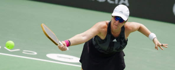 Mari Humberg playing pickleball.