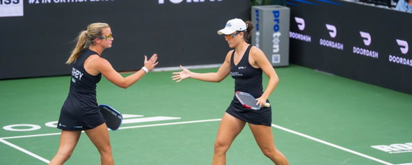 Kate Fahey and Anna Bright celebrating a point for the St. Louis Shock at MLP St. Petersburg.