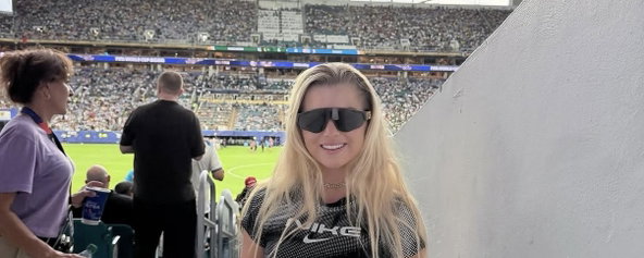 Anna Leigh Waters at a pro soccer game.