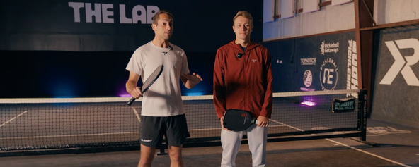 Zane Navratil and Max Freeman standing on a pickleball court.