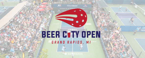 Beer City Open Logo over a drone shot of championship court
