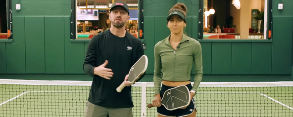 Barrett and Danea Bass on a pickleball court.